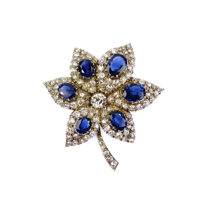 19th century sapphire and diamond flower brooch | MasterArt